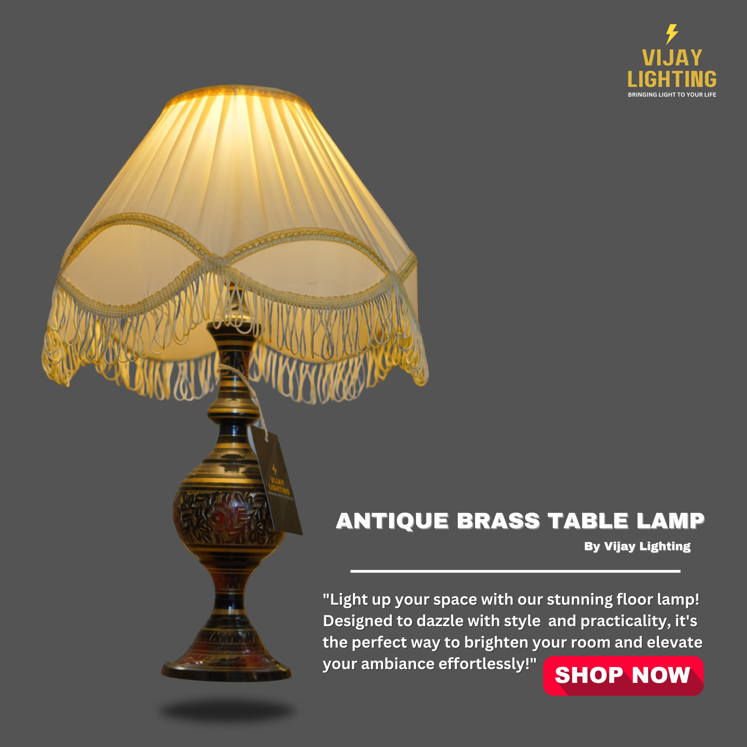 ANTIQUE BRASS TABLE LAMP BY VL